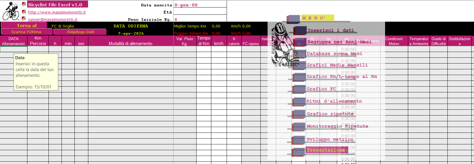Screenshot Bicyclist File Excel