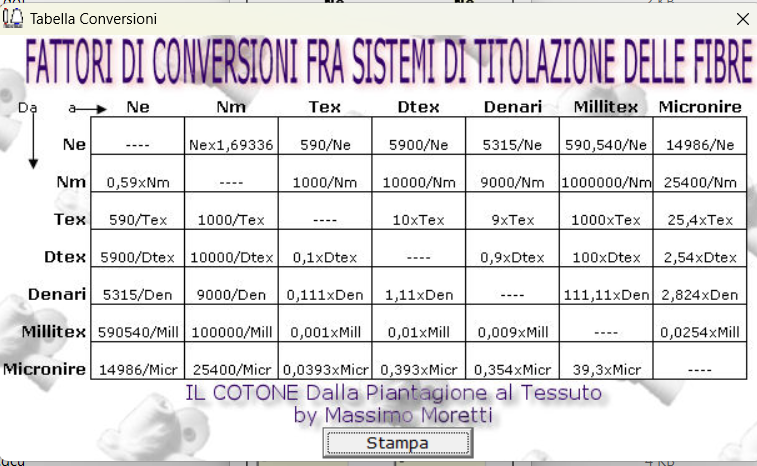 Screenshot Convertitore Tessile