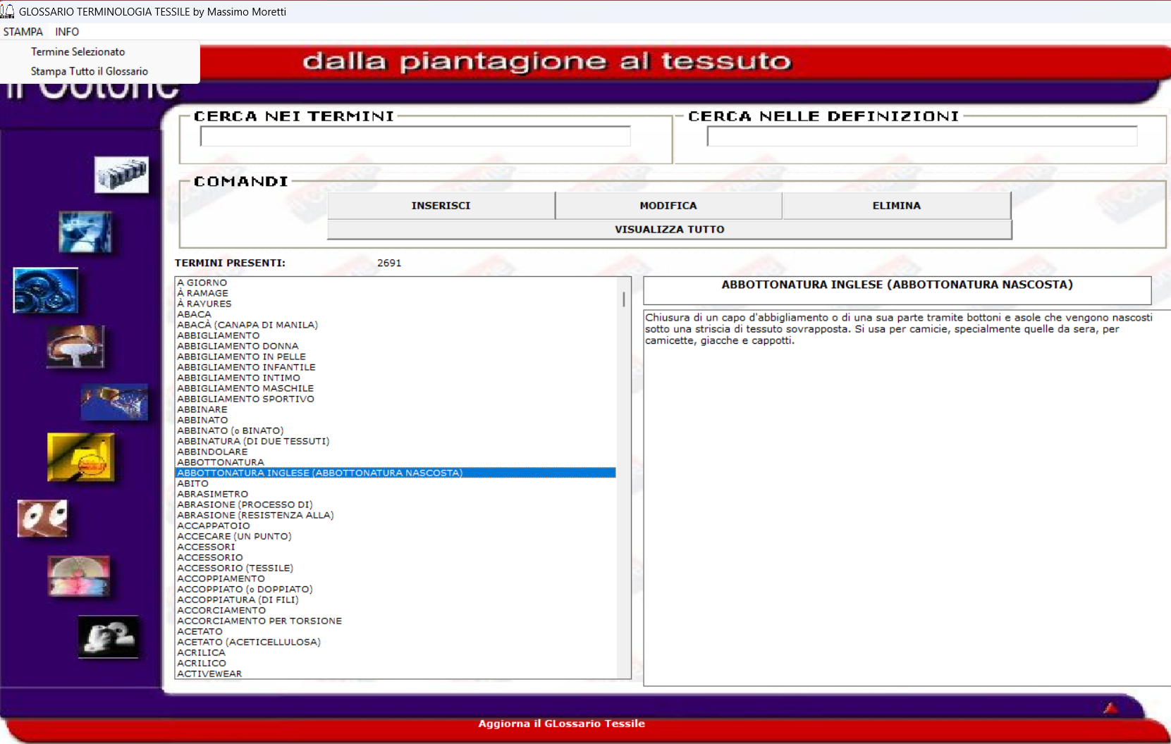 Screenshot Glossario Tessile